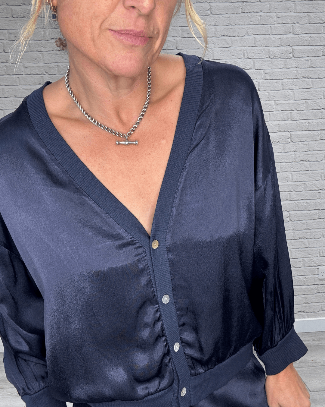 Orla Satin Top | Navy