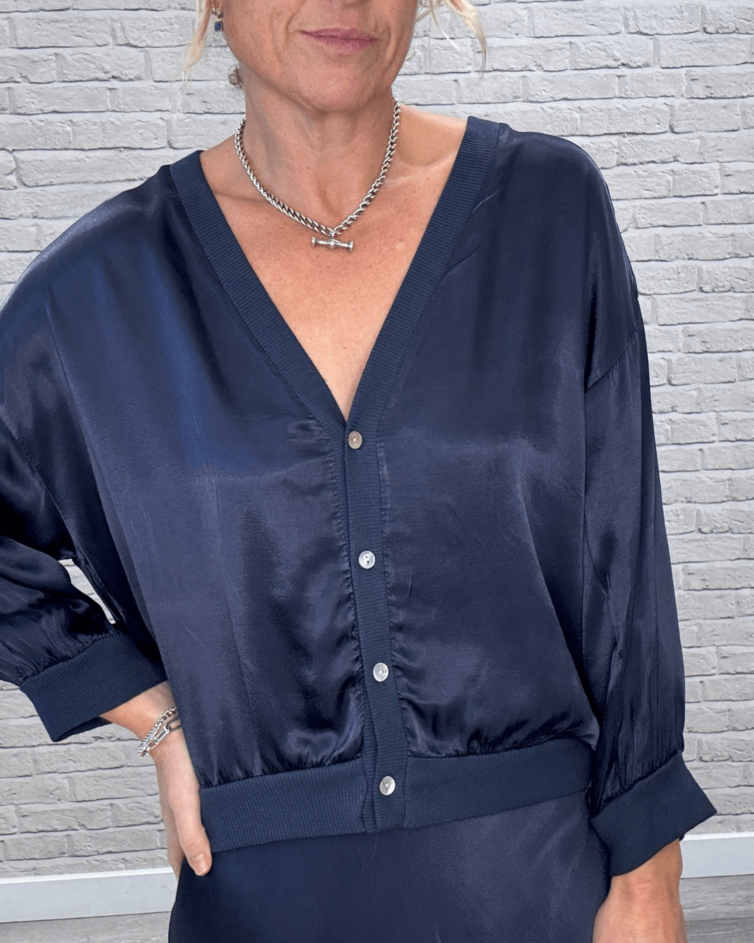 Orla Satin Top | Navy