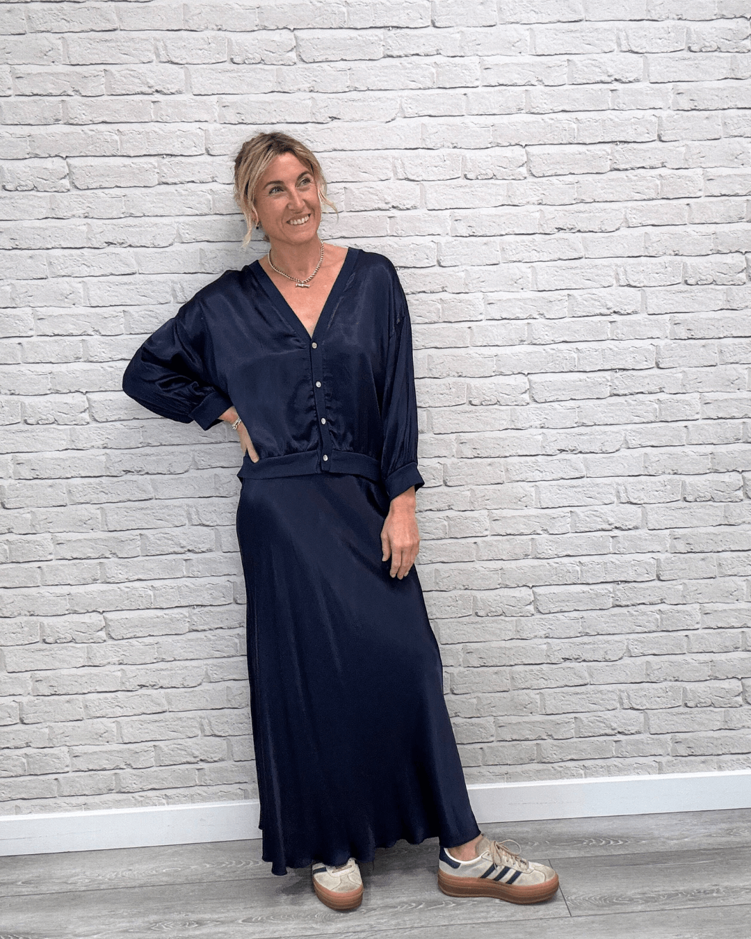 Orla Satin Top | Navy