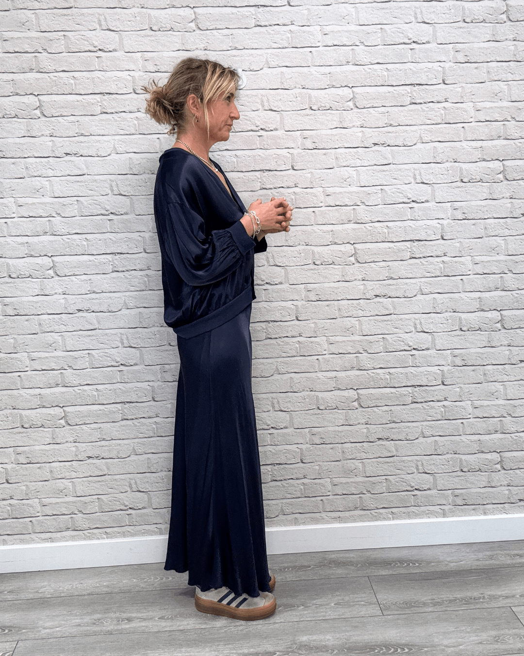 Orla Satin Top | Navy