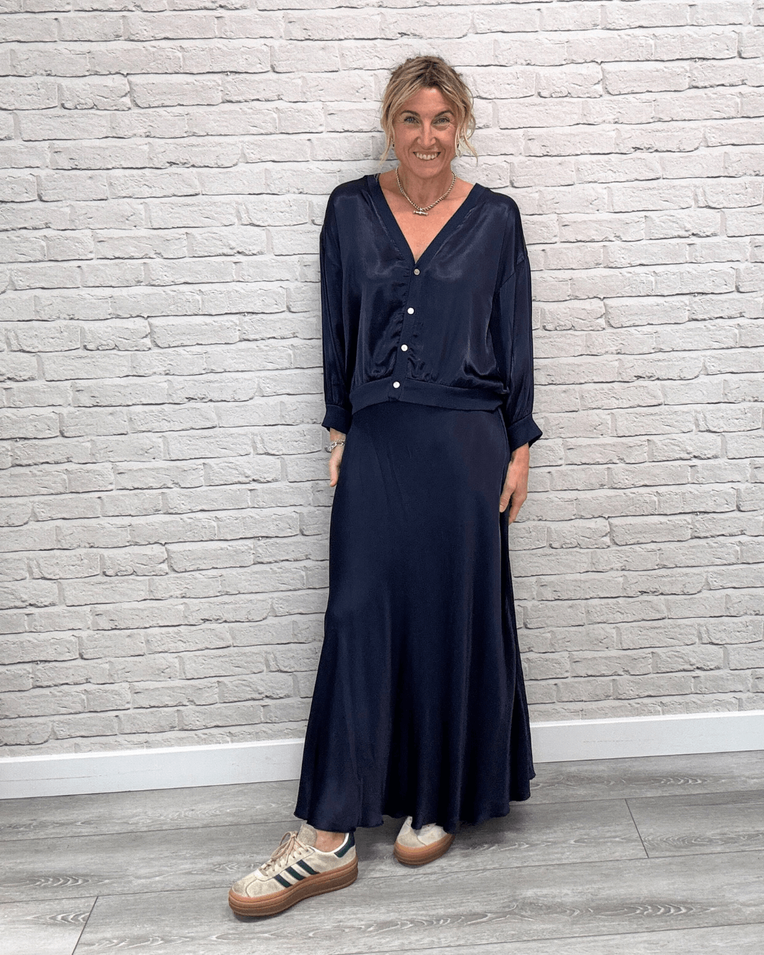 Orla Satin Top | Navy