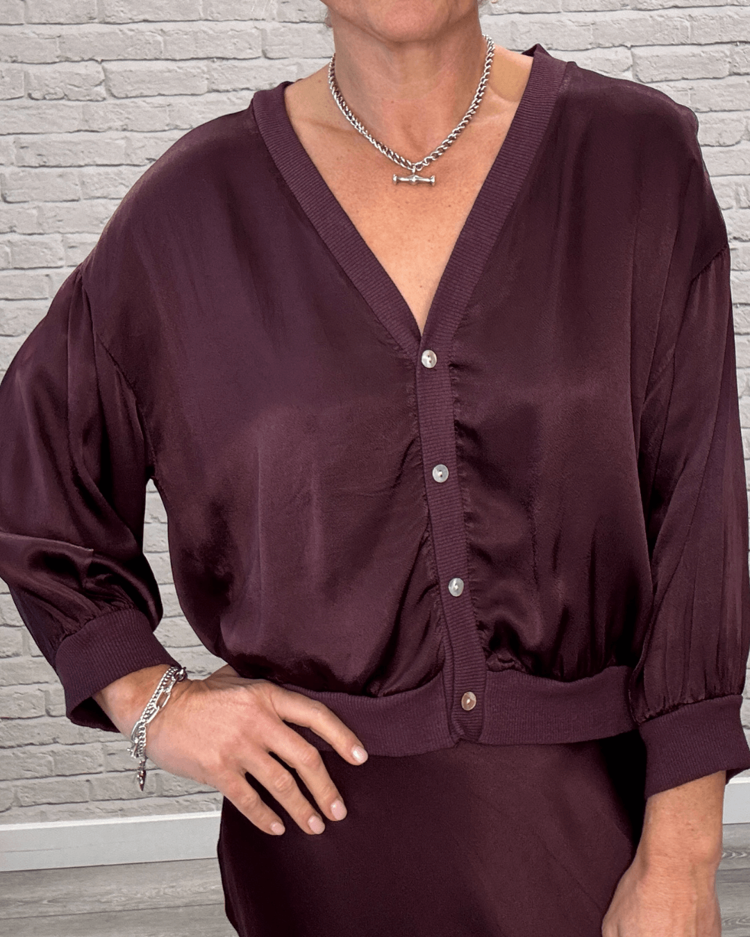 Orla Satin Top | Aubergine