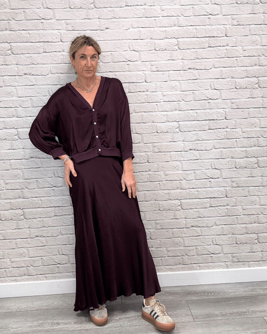 Orla Satin Top | Aubergine