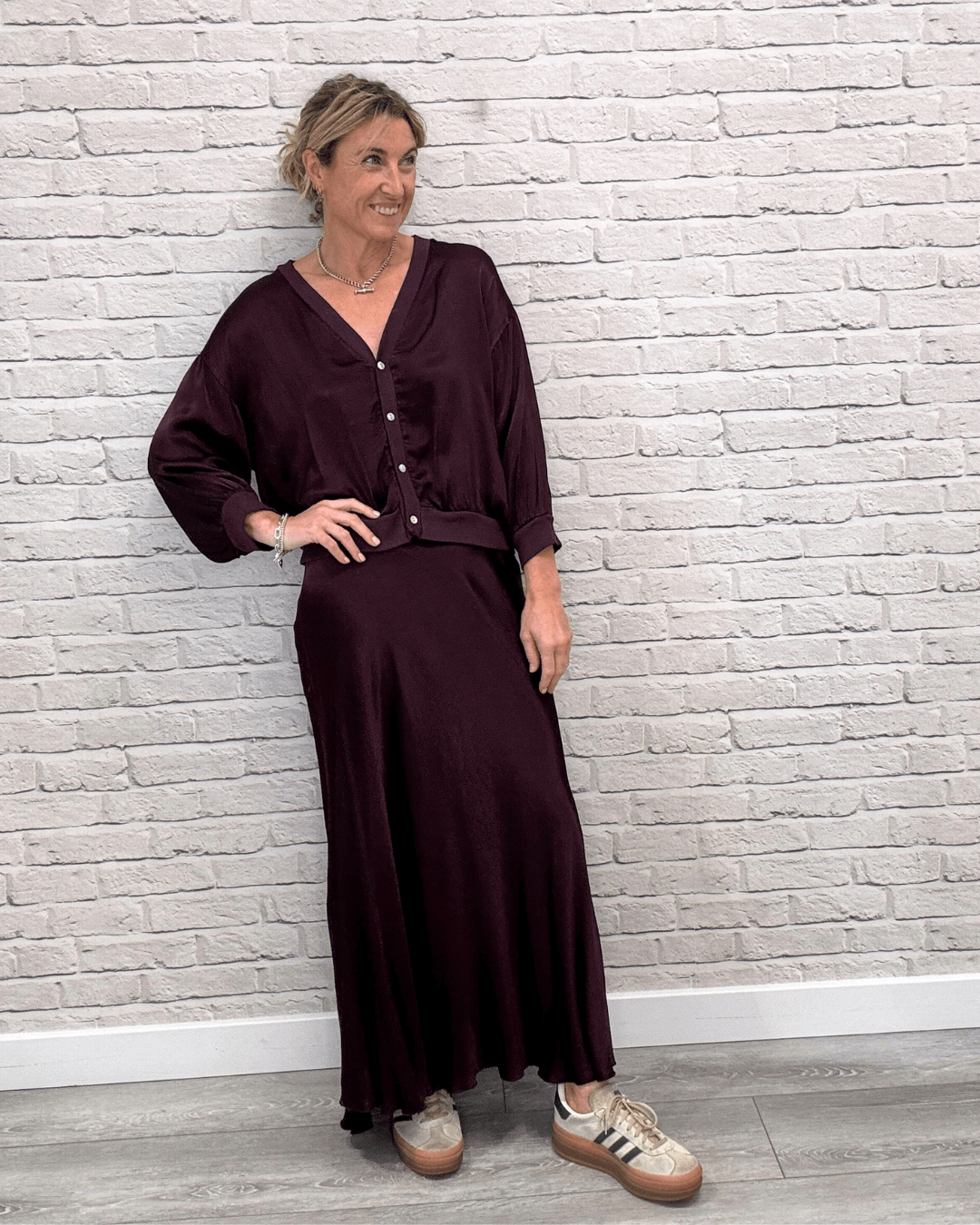 Orla Satin Top | Aubergine
