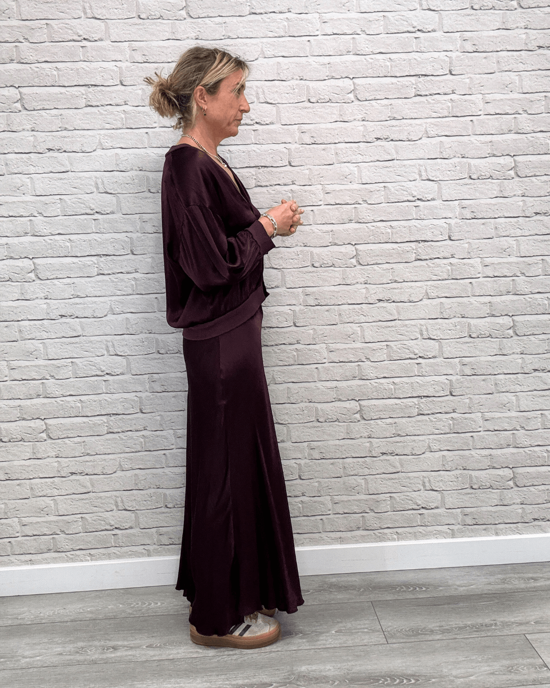 Orla Satin Top | Aubergine