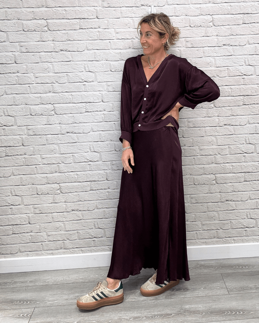Orla Satin Top | Aubergine