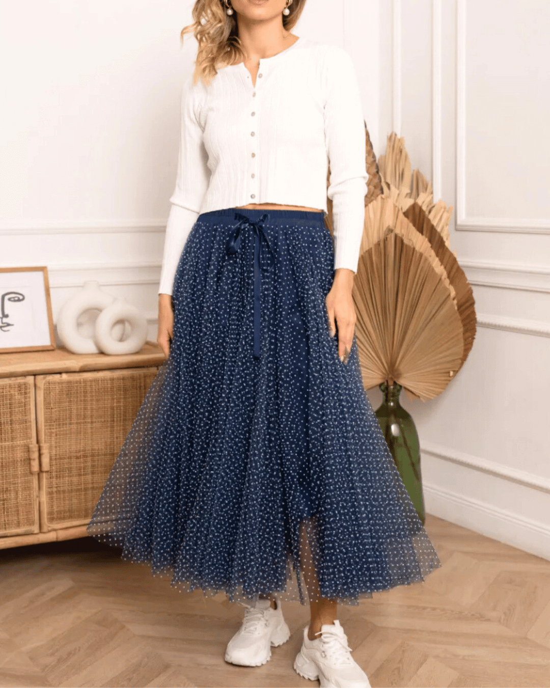 Polka Dot Tulle Skirt | Navy