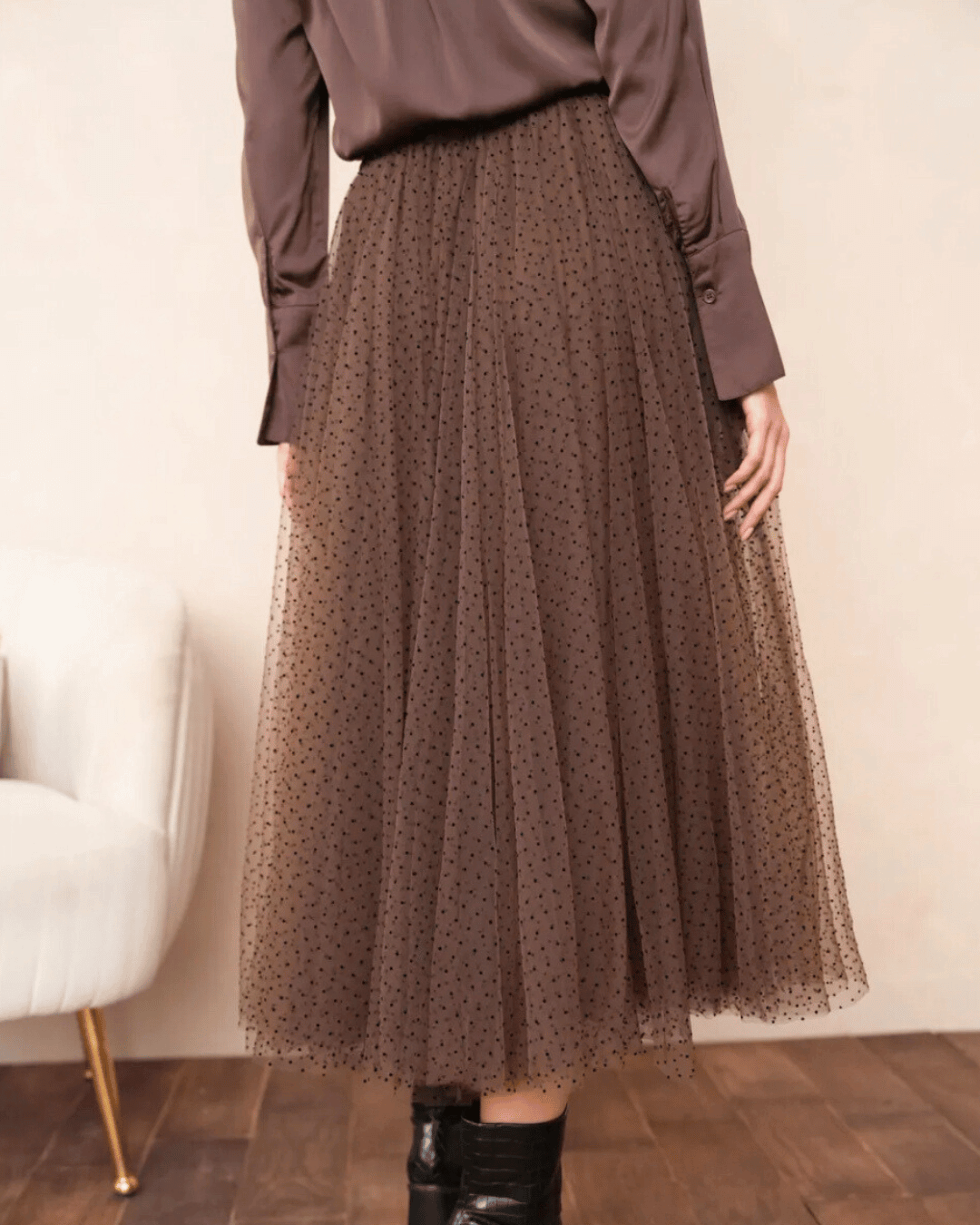Polka Dot Tulle Skirt | Chocolate