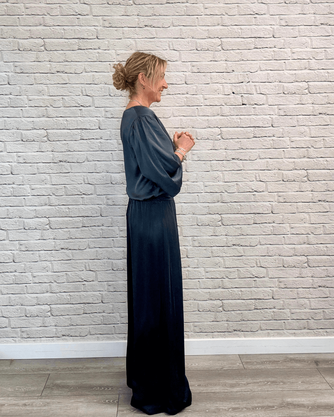 Gia Wide Sleeve Satin Top | Storm Grey