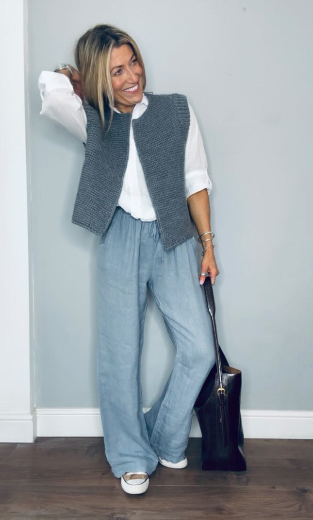Lauren Drawstring Linen Palazzos | Urban Grey