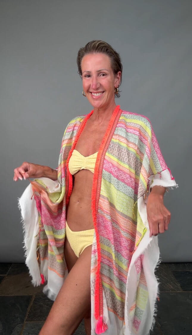 Neopolitan Kaftan with Neon Coral Trim