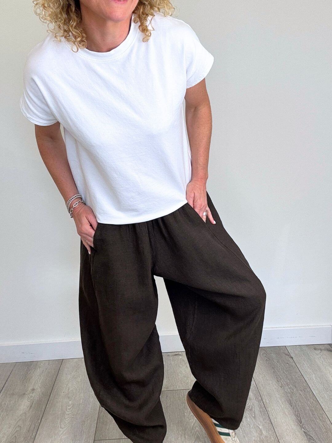 Miami Linen Barrel Trousers | Chocolate