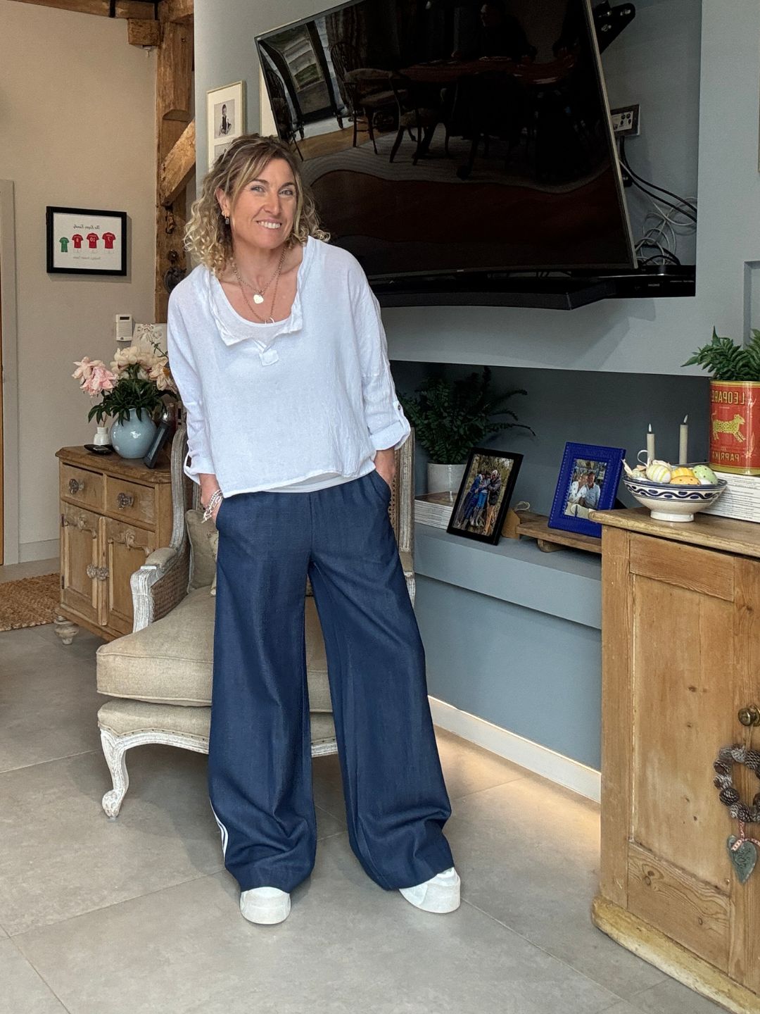 Luna Chambray Side Stripe Trousers