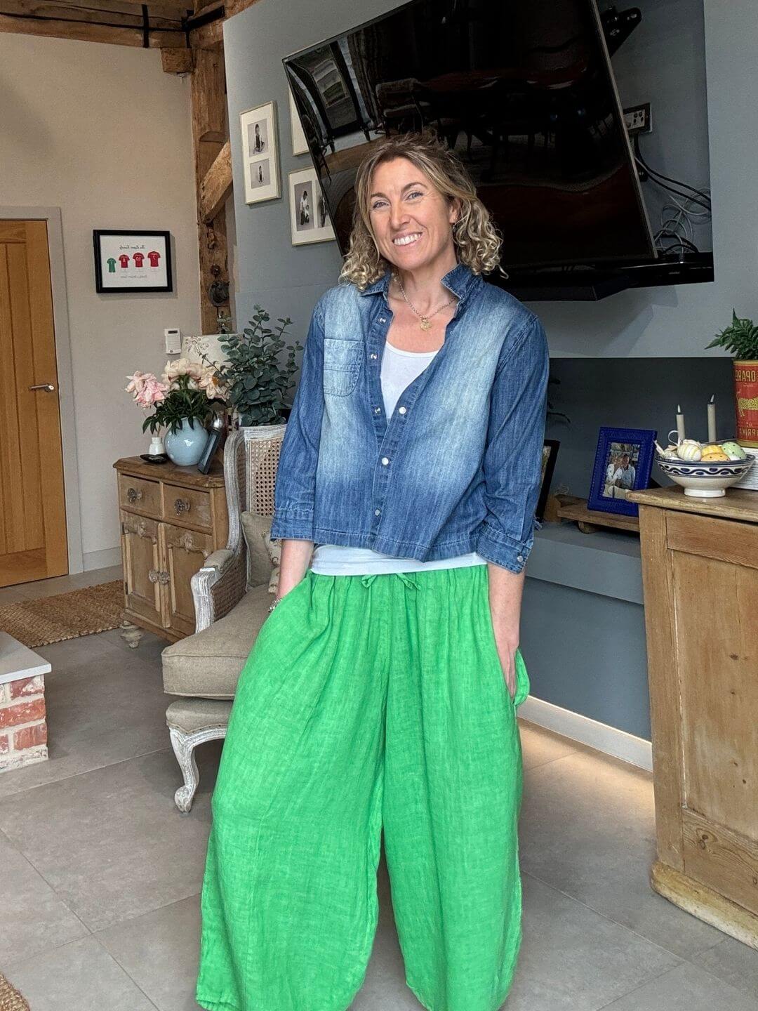 Gaucho Linen Pants | Bright Green