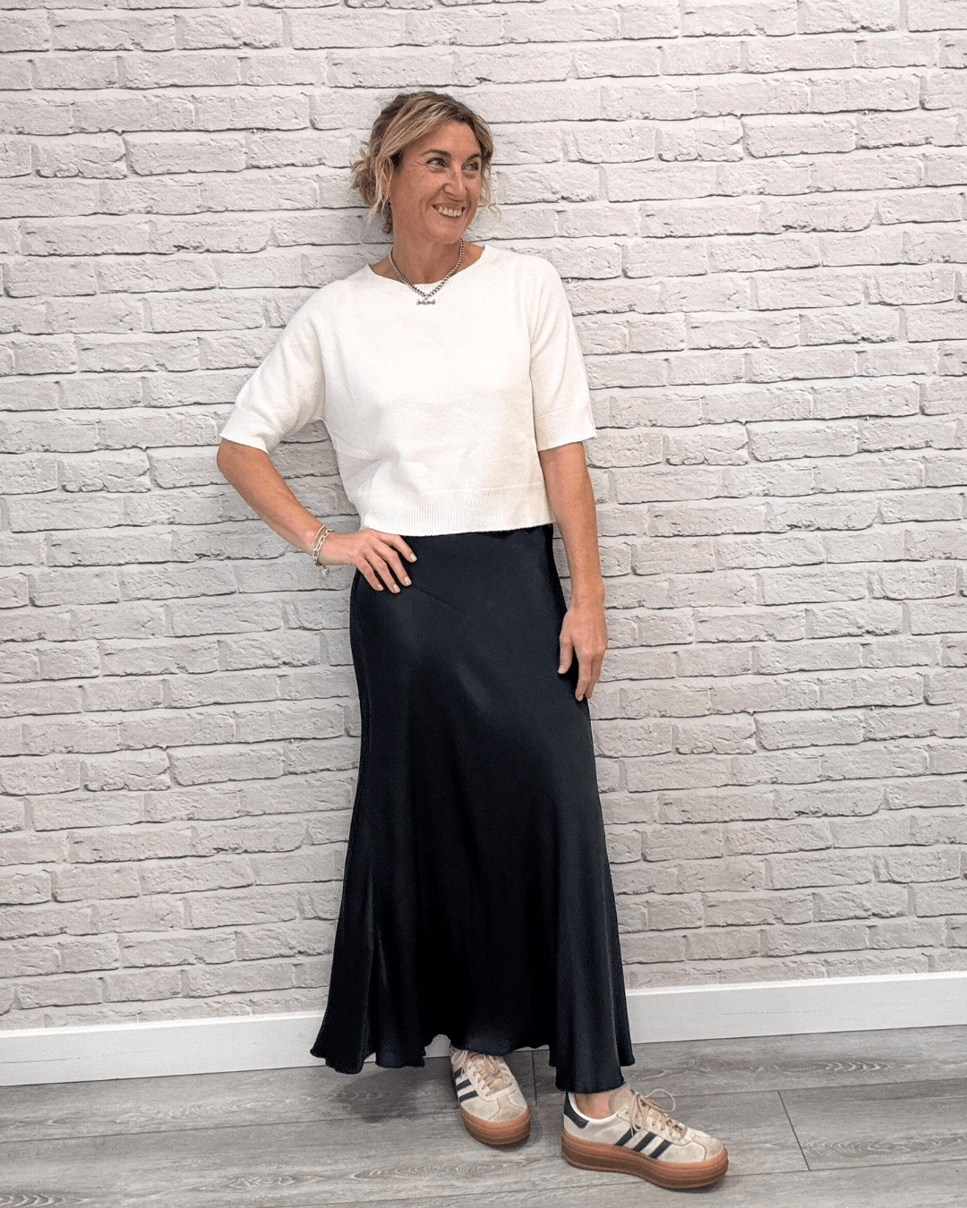Orla Satin Slip Skirt | Charcoal