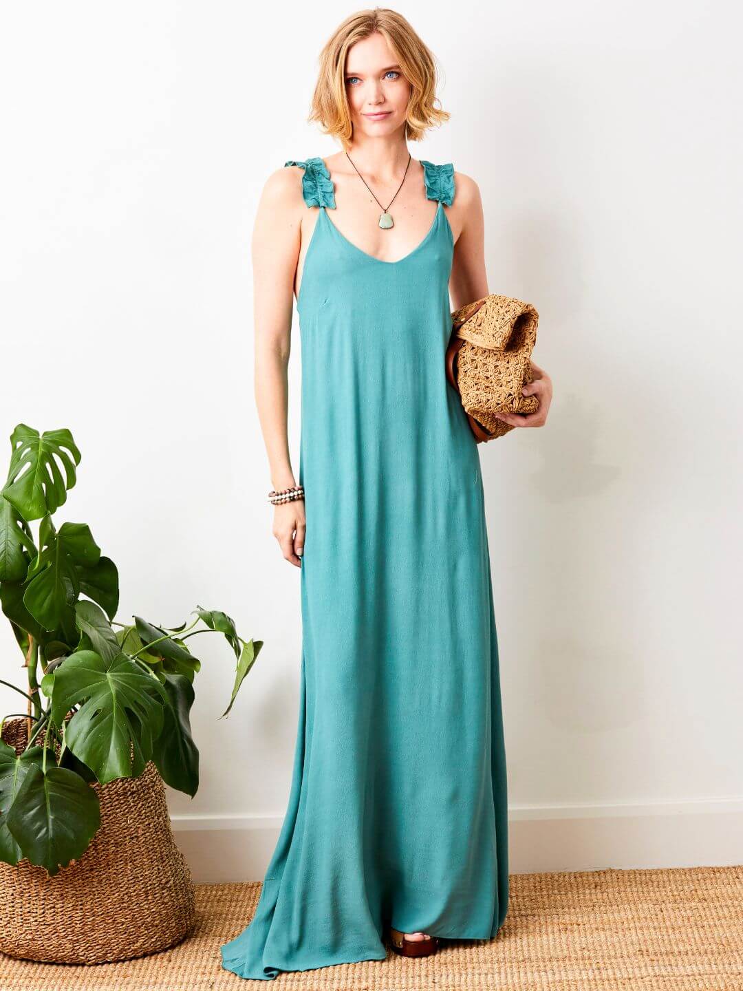 Sumatra Frill Strap Maxi Dress | Jade