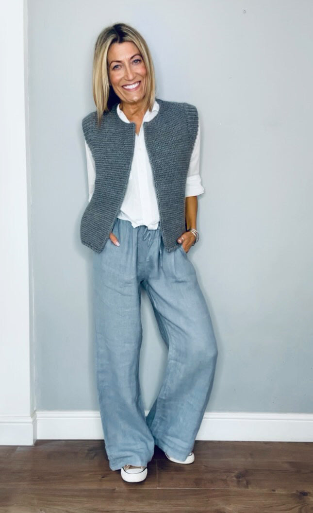 Lauren Drawstring Linen Palazzos | Urban Grey