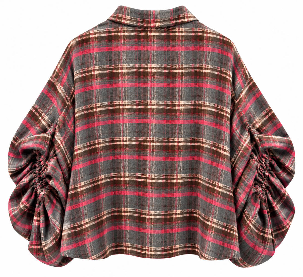 Jackson Plaid Bubble Sleeve Shirt | Charcoal/Pink Plaid