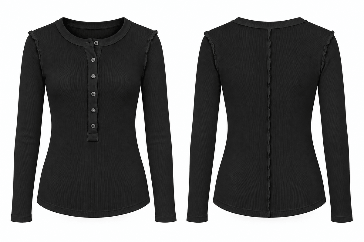 Aspen Skinny Rib Henley | Black
