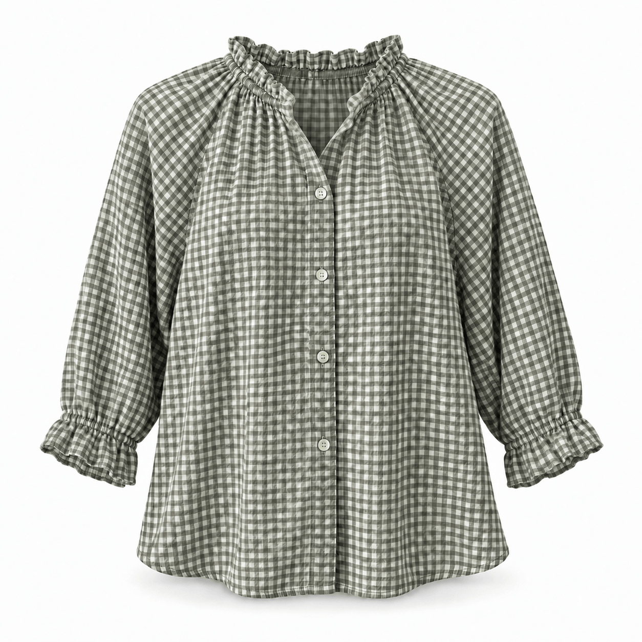 Clementine Gingham Blouse | Khaki