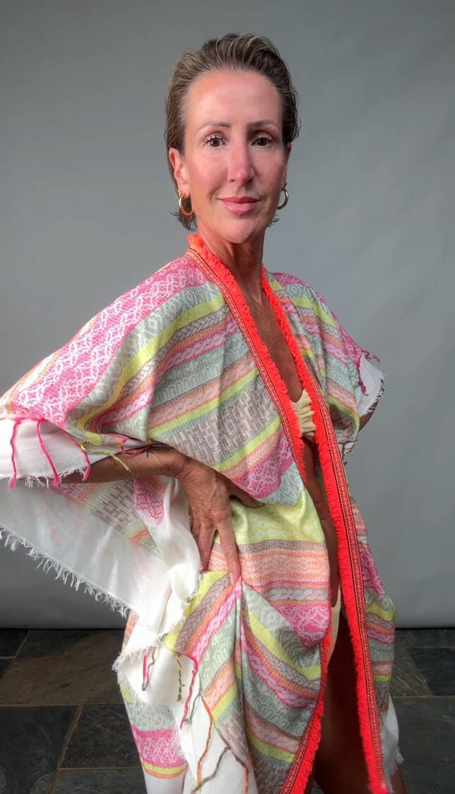 Neopolitan Kaftan with Neon Coral Trim