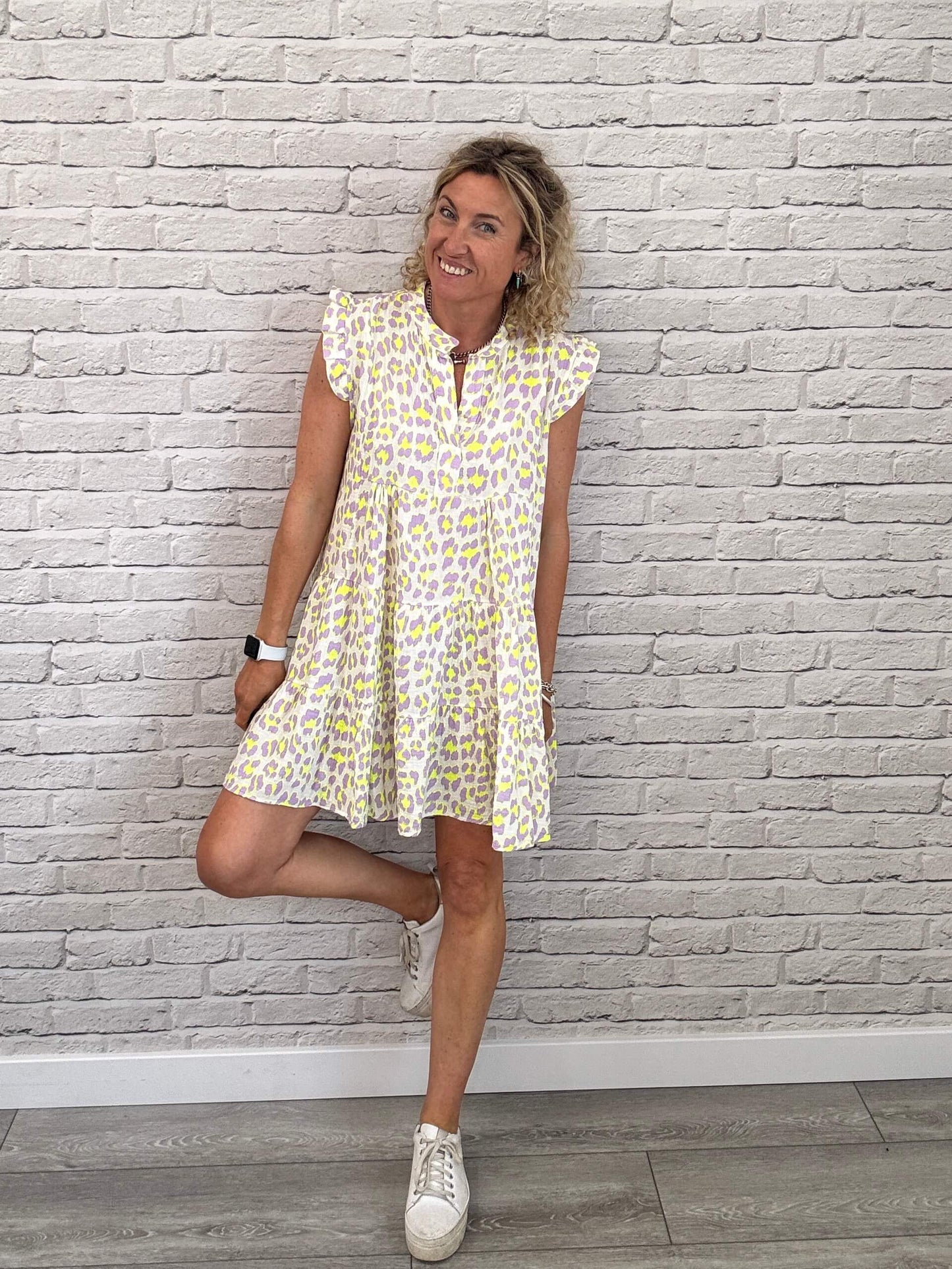 Zoe Leopard Dress | Neon Lilac Yellow
