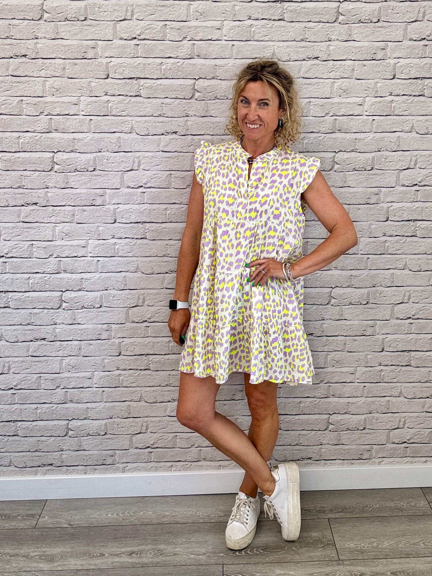Zoe Leopard Dress | Neon Lilac Yellow