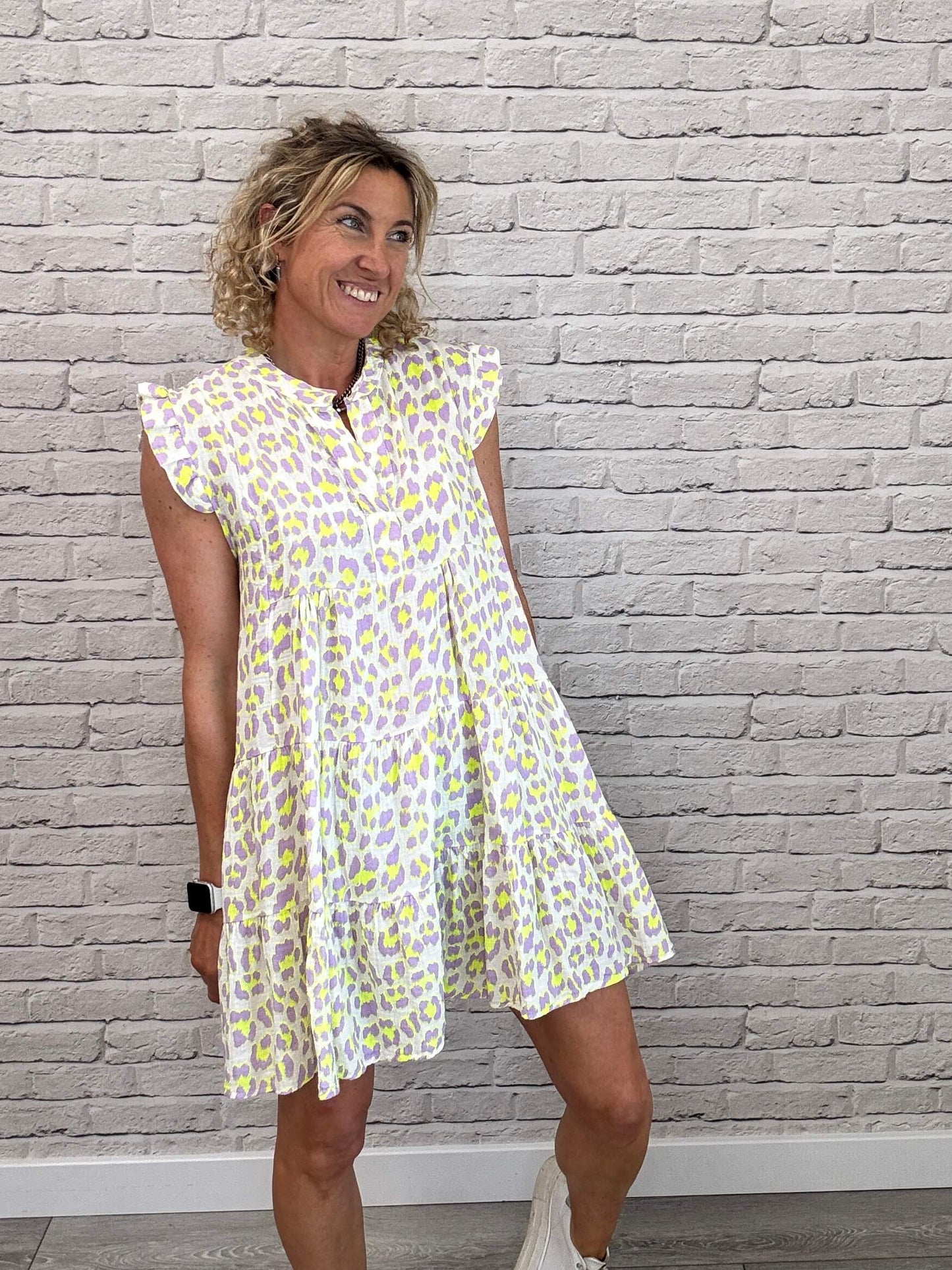 Zoe Leopard Dress | Neon Lilac Yellow
