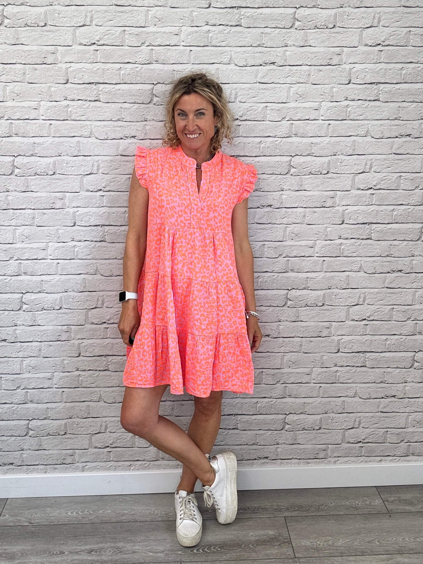 Zoe Leopard Dress | Neon Coral