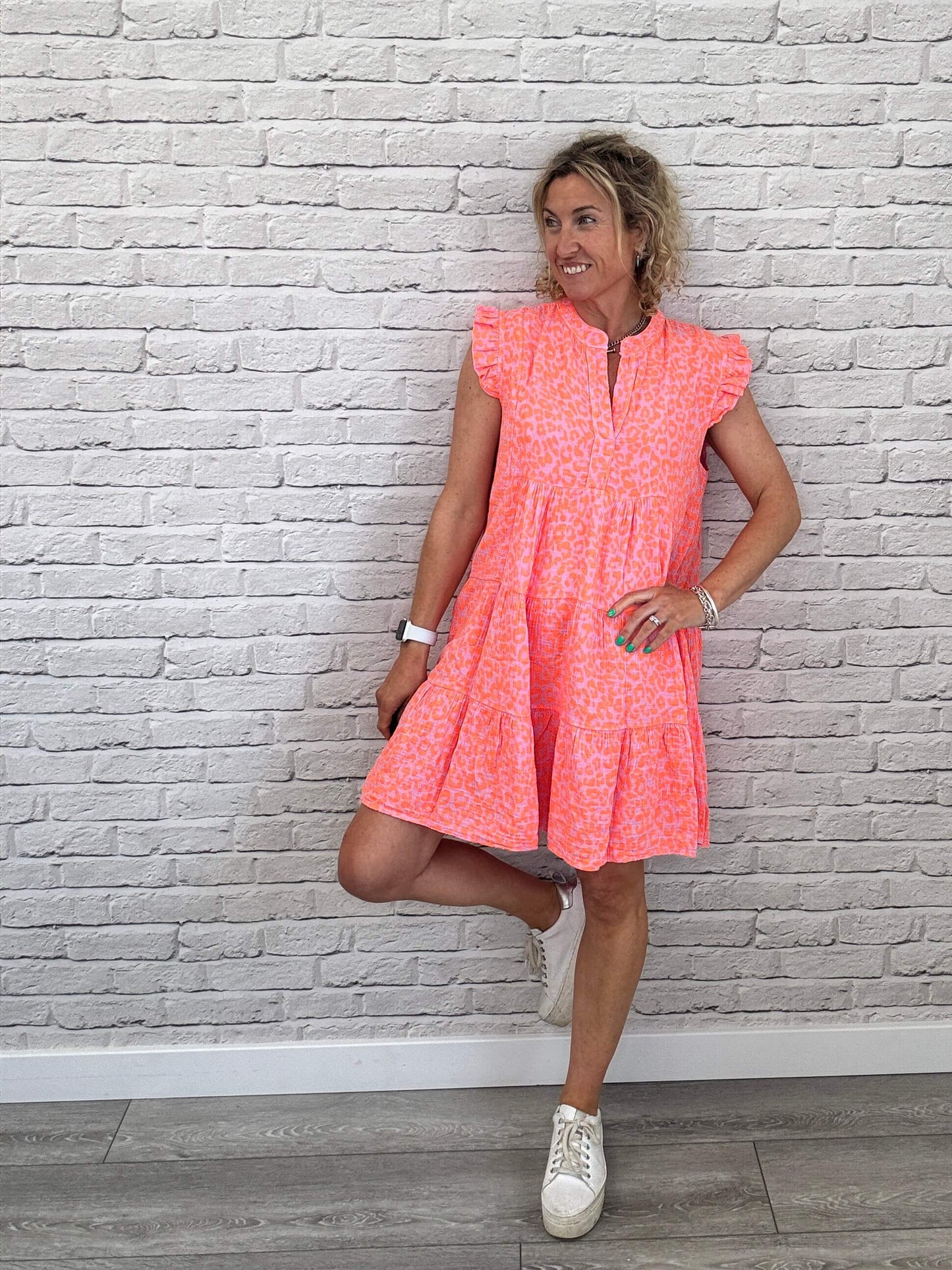 Zoe Leopard Dress | Neon Coral