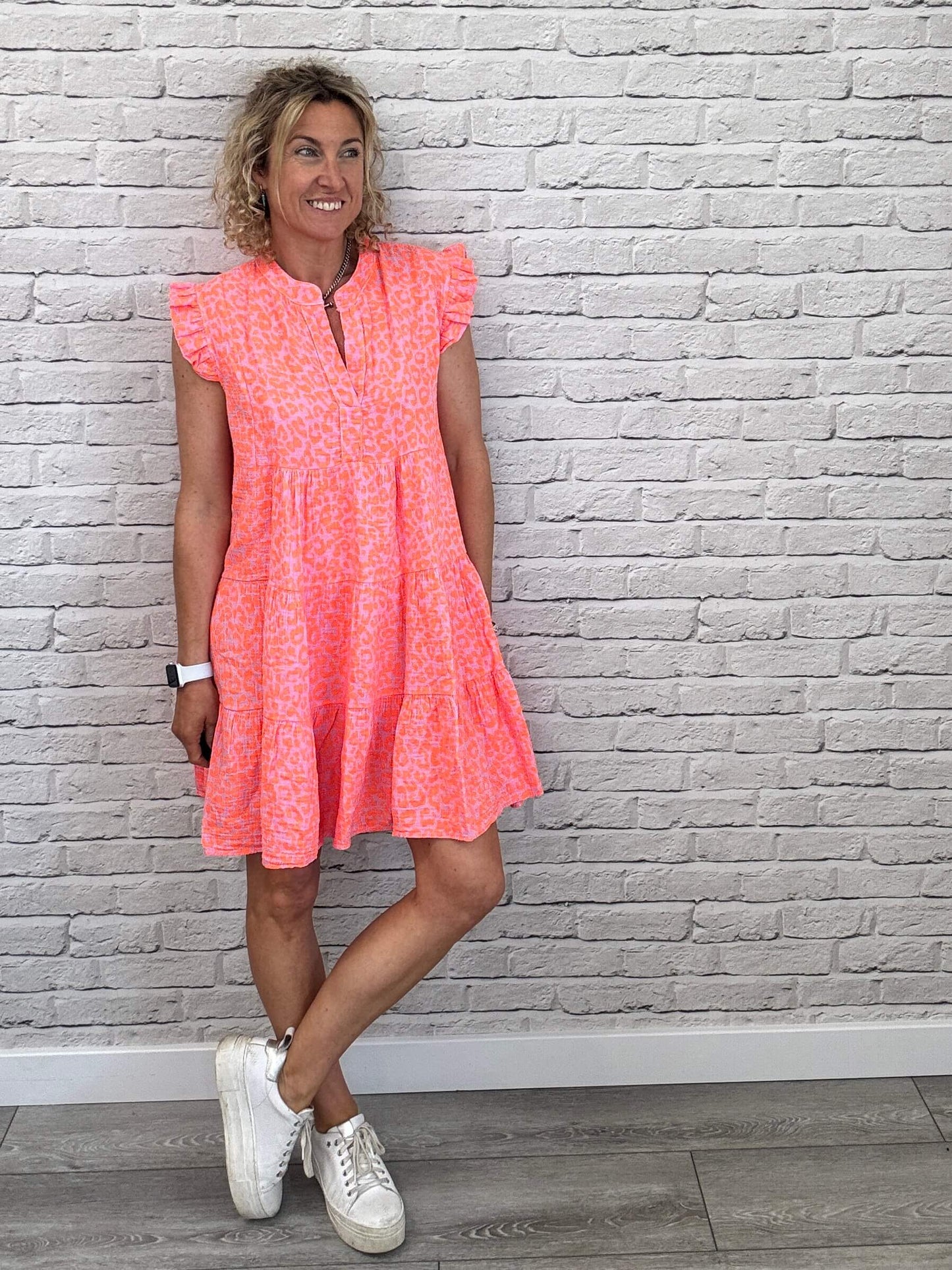 Zoe Leopard Dress | Neon Coral