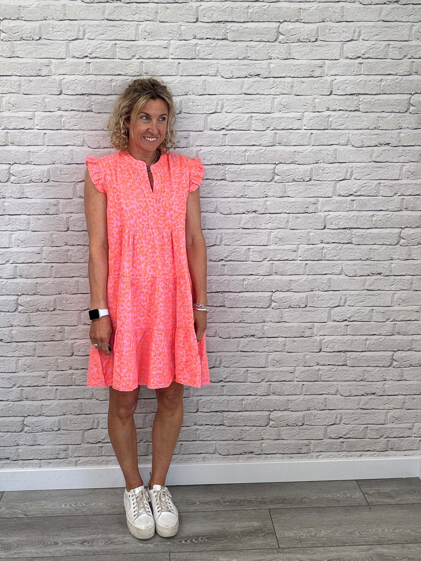 Zoe Leopard Dress | Neon Coral