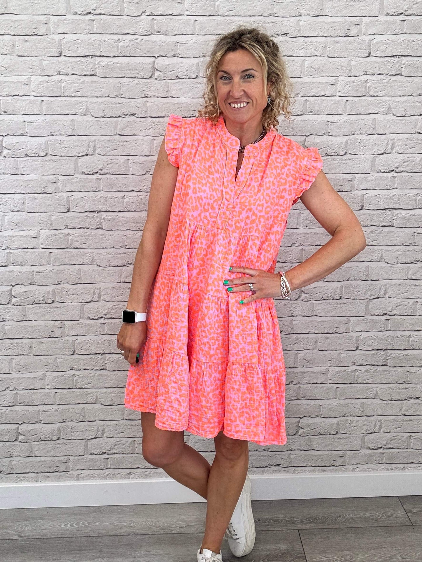Zoe Leopard Dress | Neon Coral