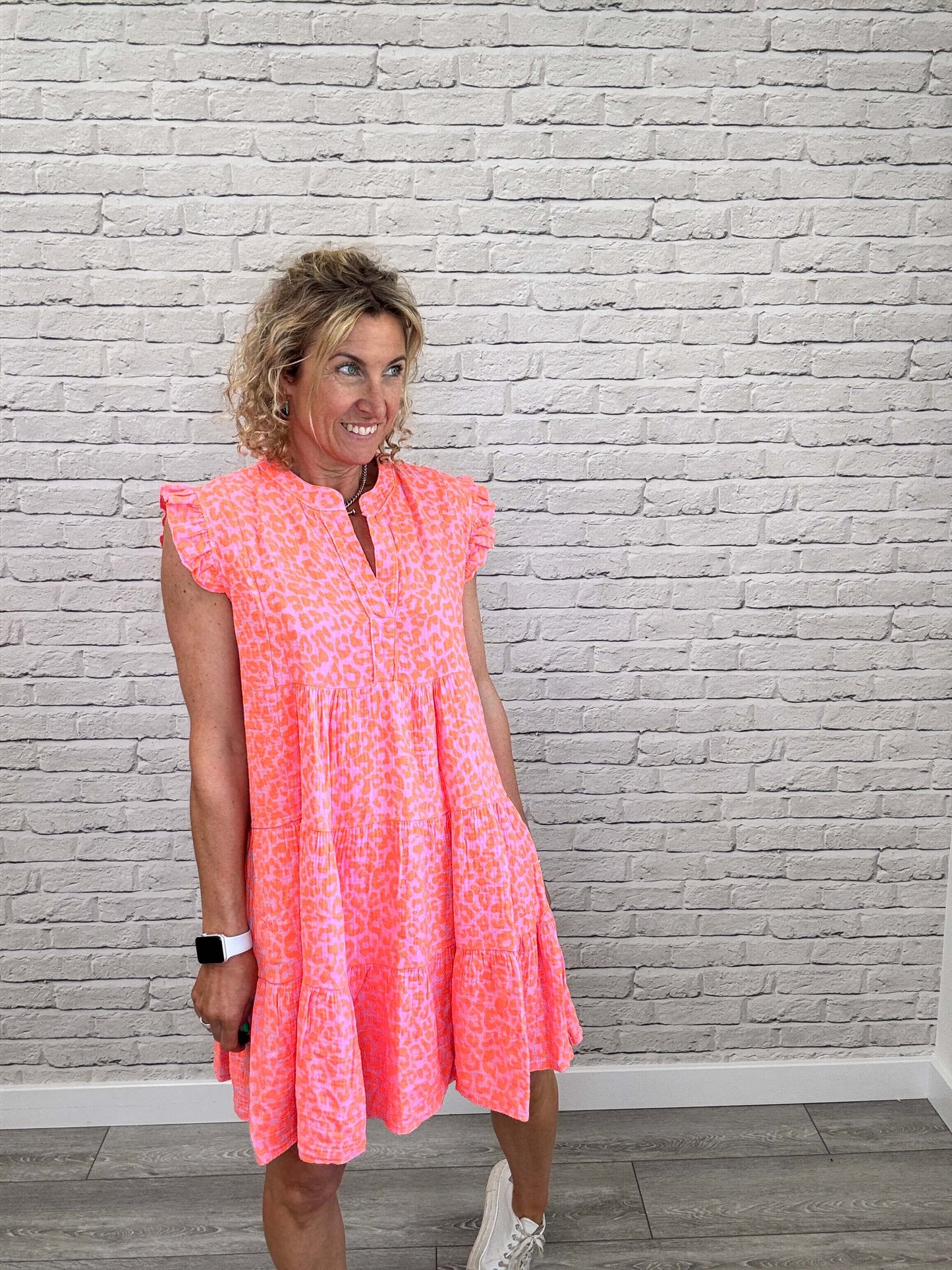 Zoe Leopard Dress | Neon Coral