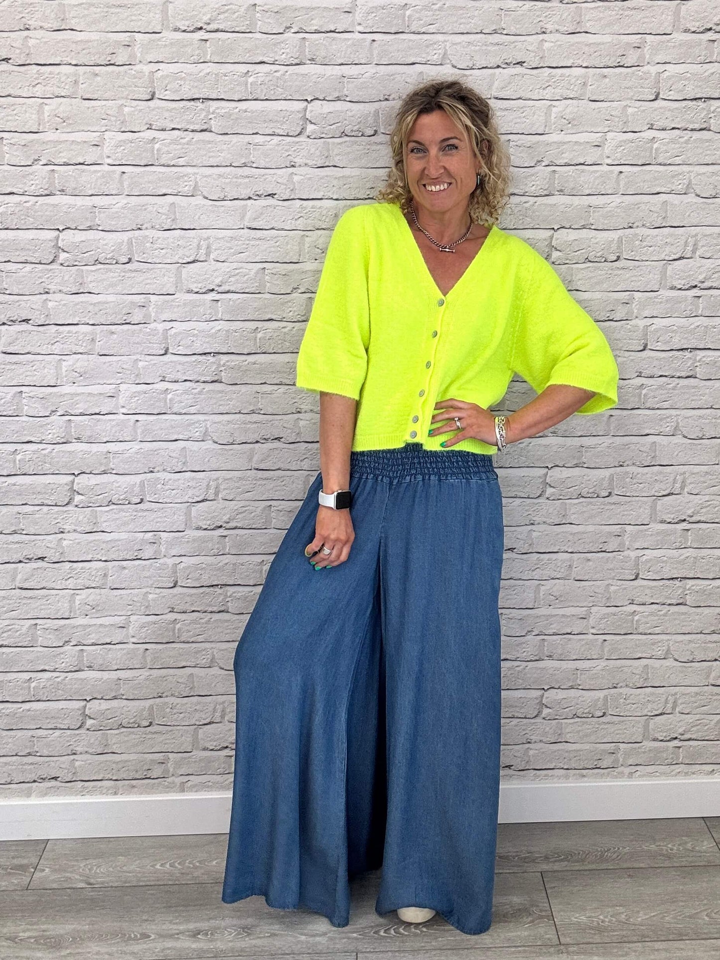 Betsy Denim Palazzo Trousers | Mid Denim
