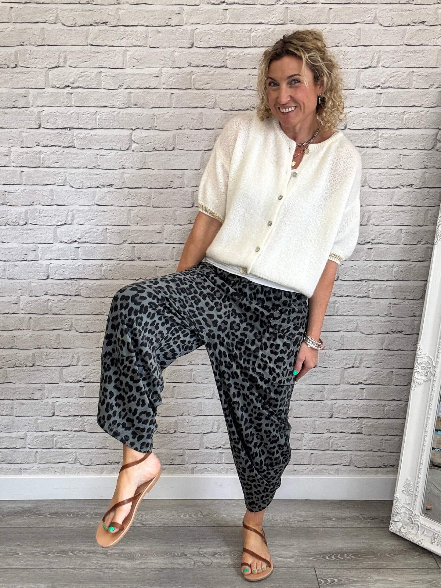 Barrel Slouch Pants | Grey Leopard