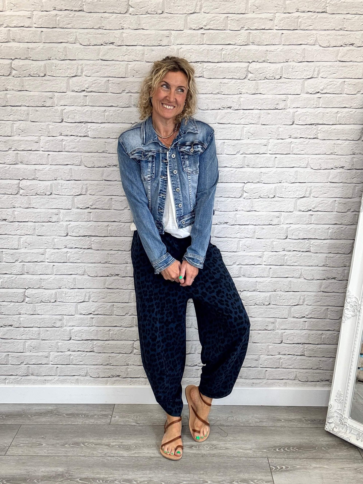 Barrel Slouch Pants | Navy Leopard