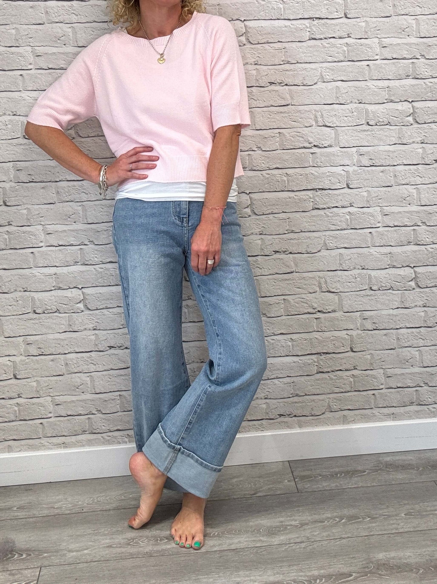 Rockafella High Waist Cuffed Jeans | Faded Denim