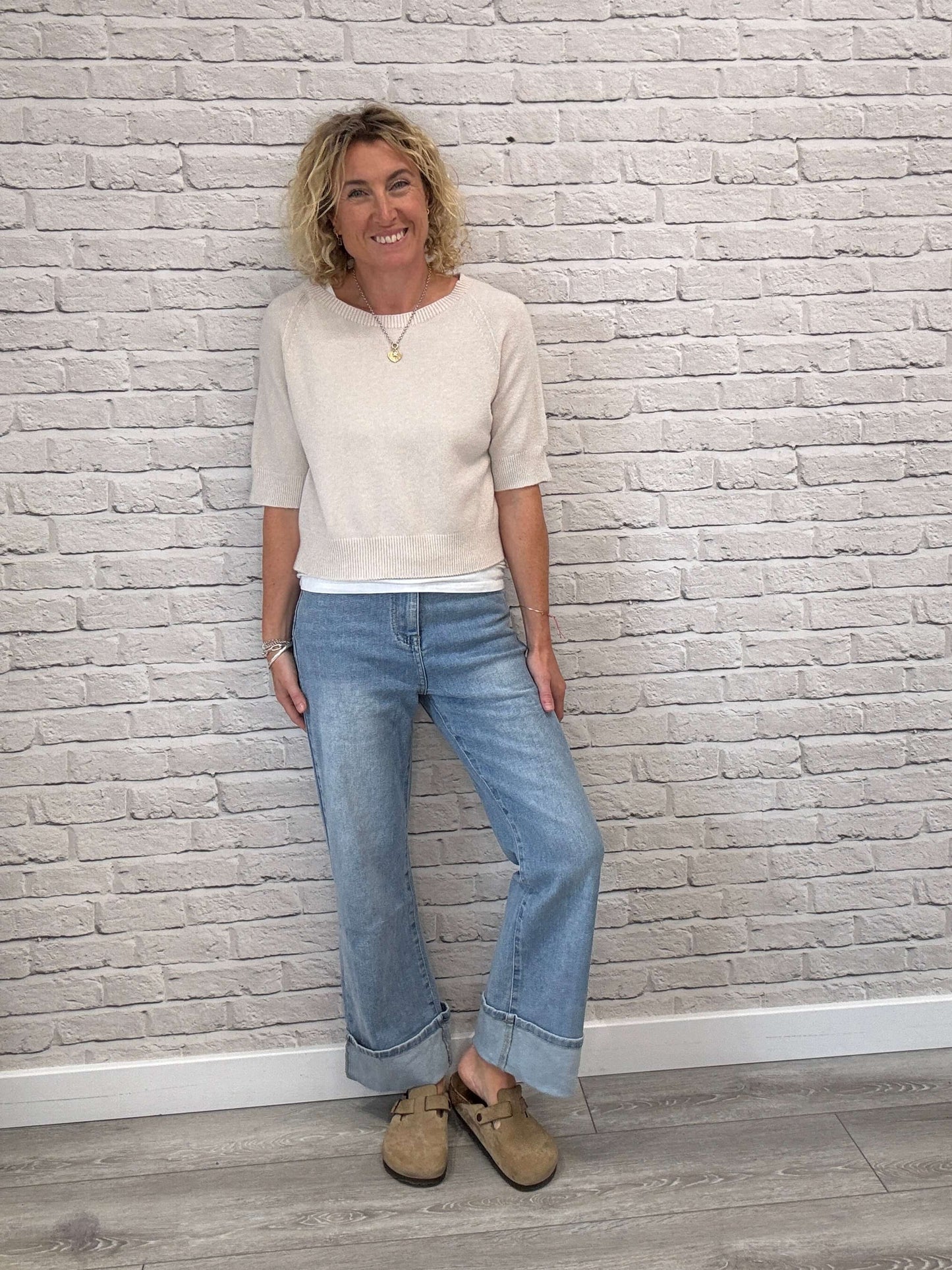 Rockafella High Waist Cuffed Jeans | Faded Denim