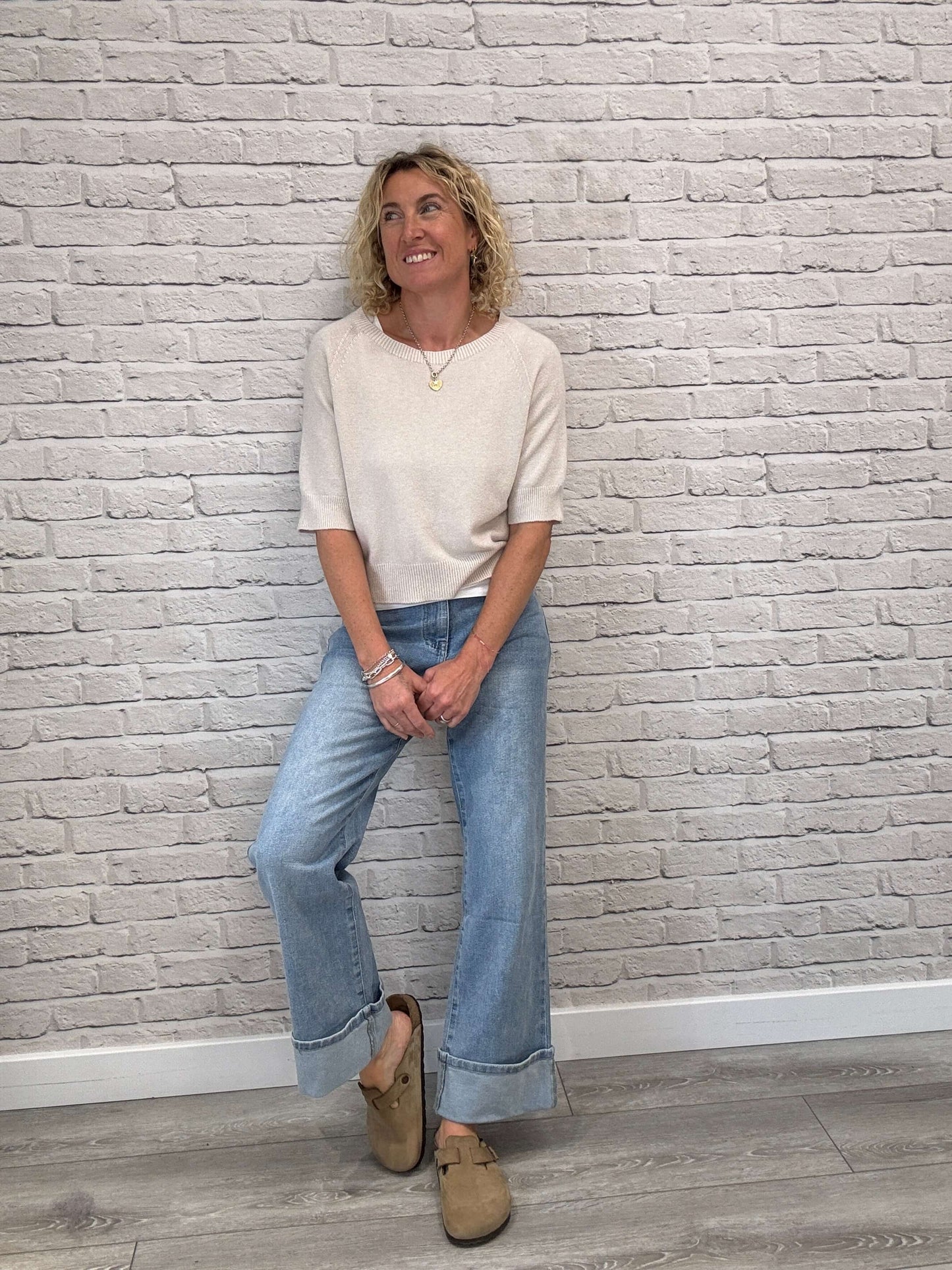 Rockafella High Waist Cuffed Jeans | Faded Denim