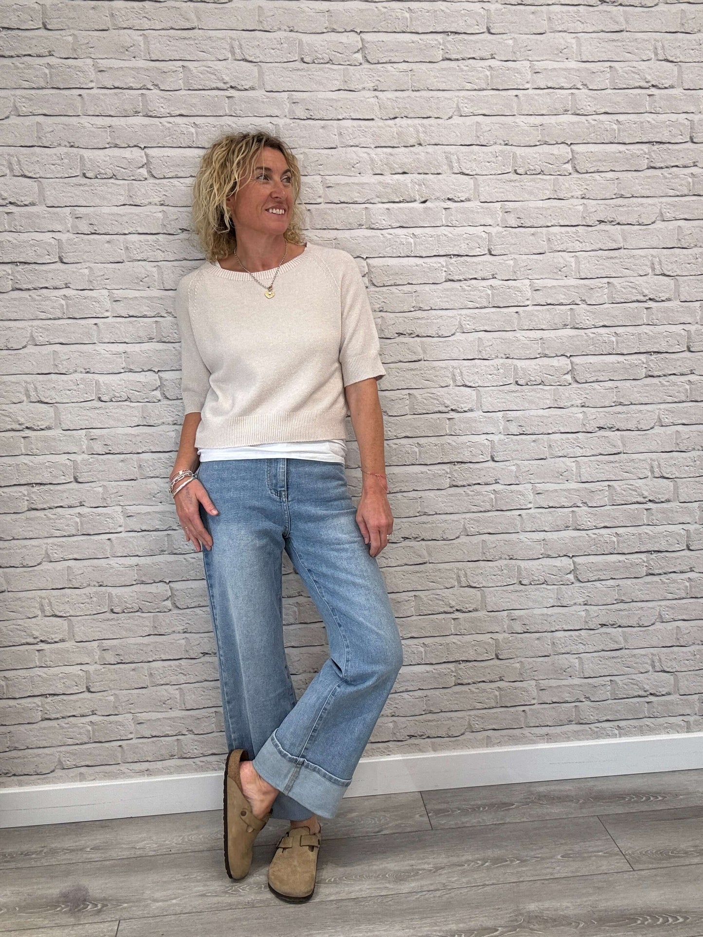 Rockafella High Waist Cuffed Jeans | Faded Denim