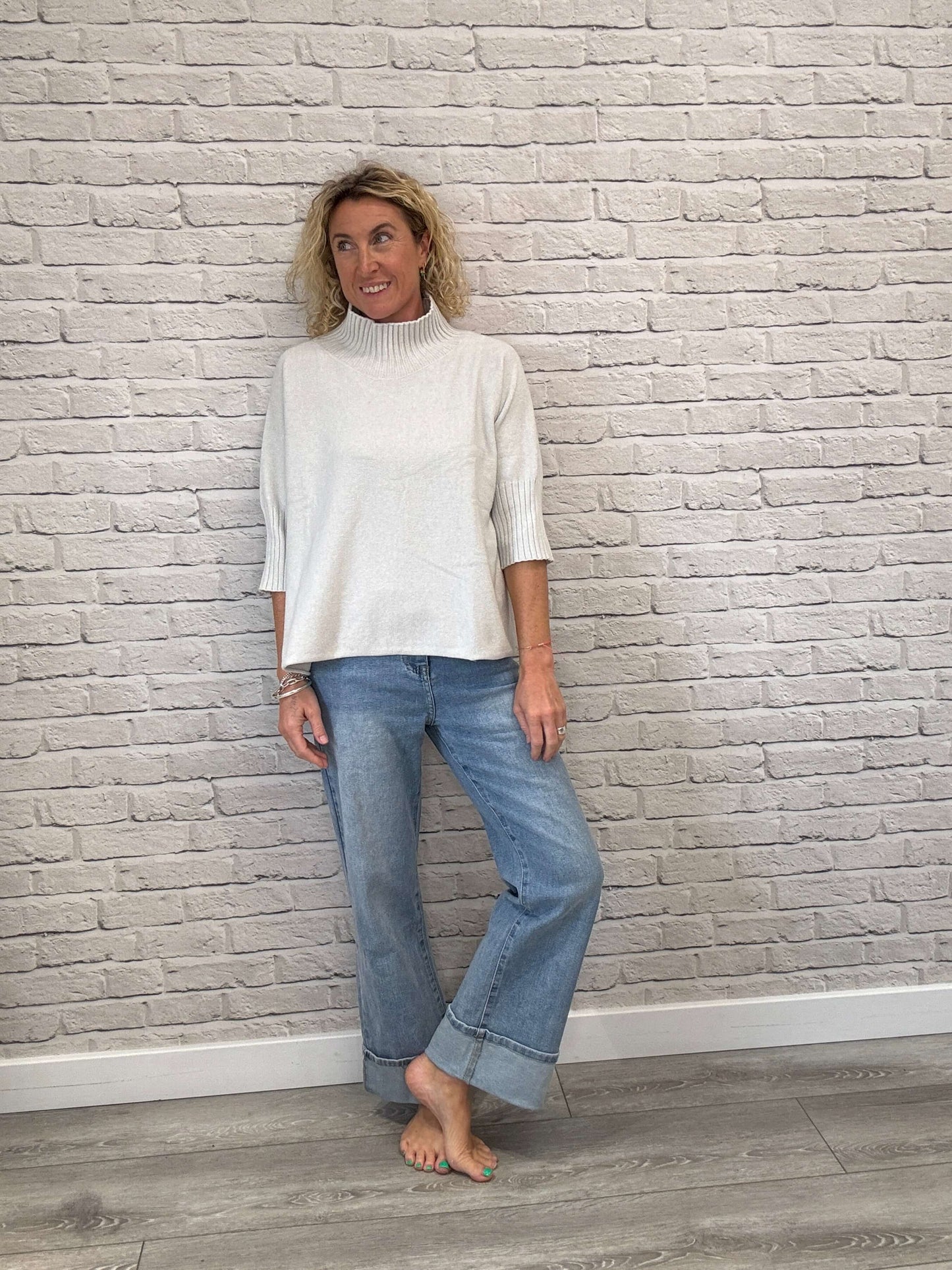 Rockafella High Waist Cuffed Jeans | Faded Denim