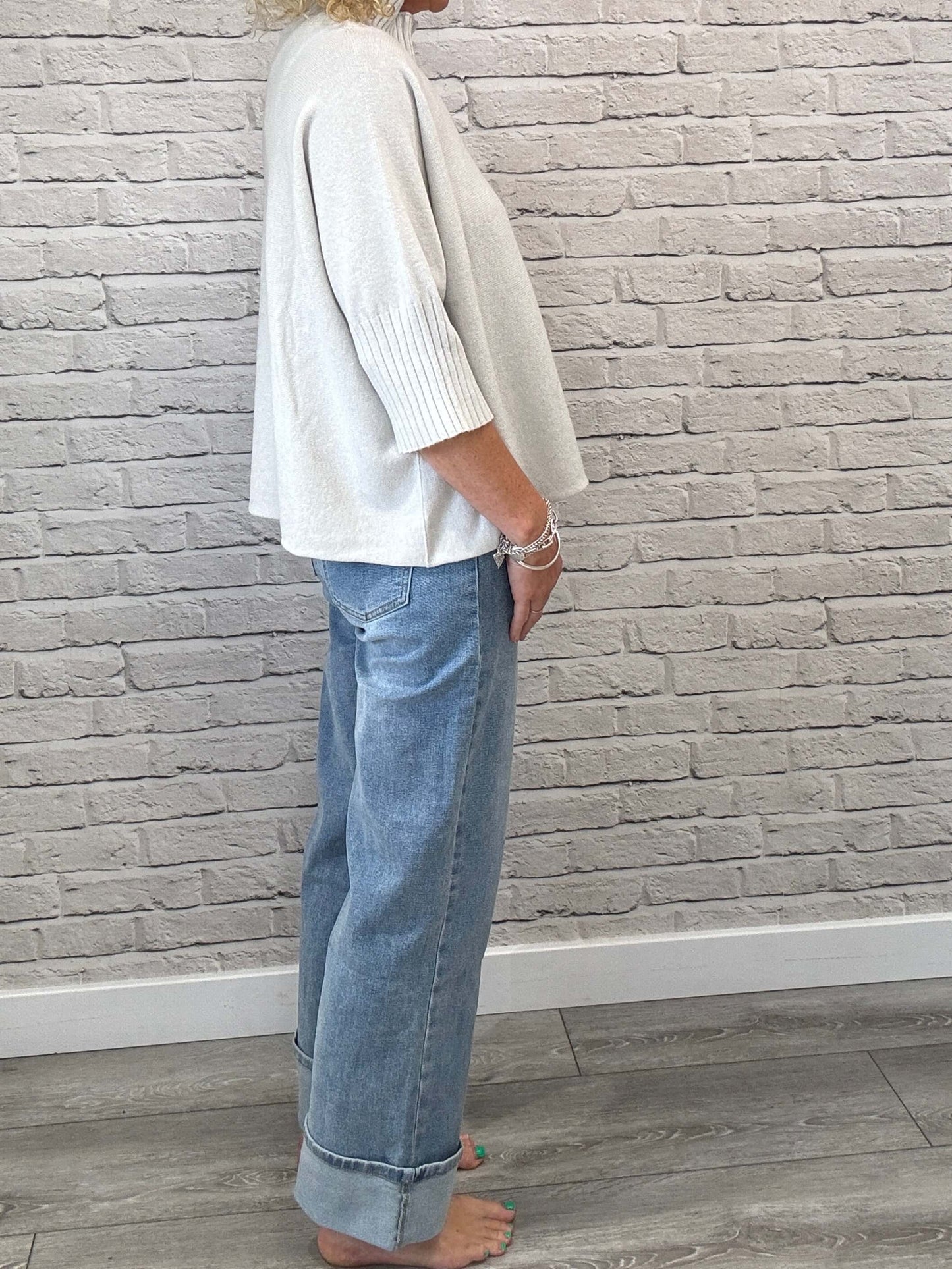 Rockafella High Waist Cuffed Jeans | Faded Denim