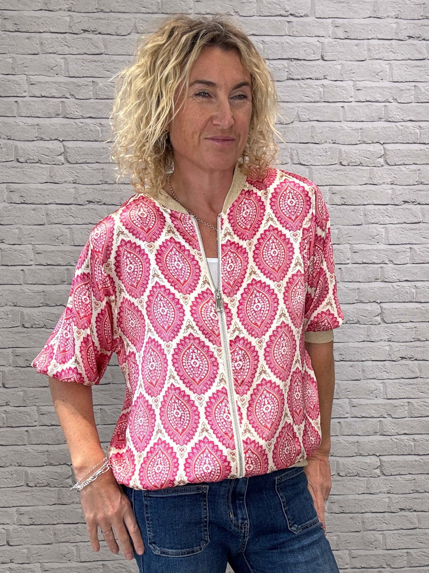 Enya Mix Silk Bomber | Pink & Gold