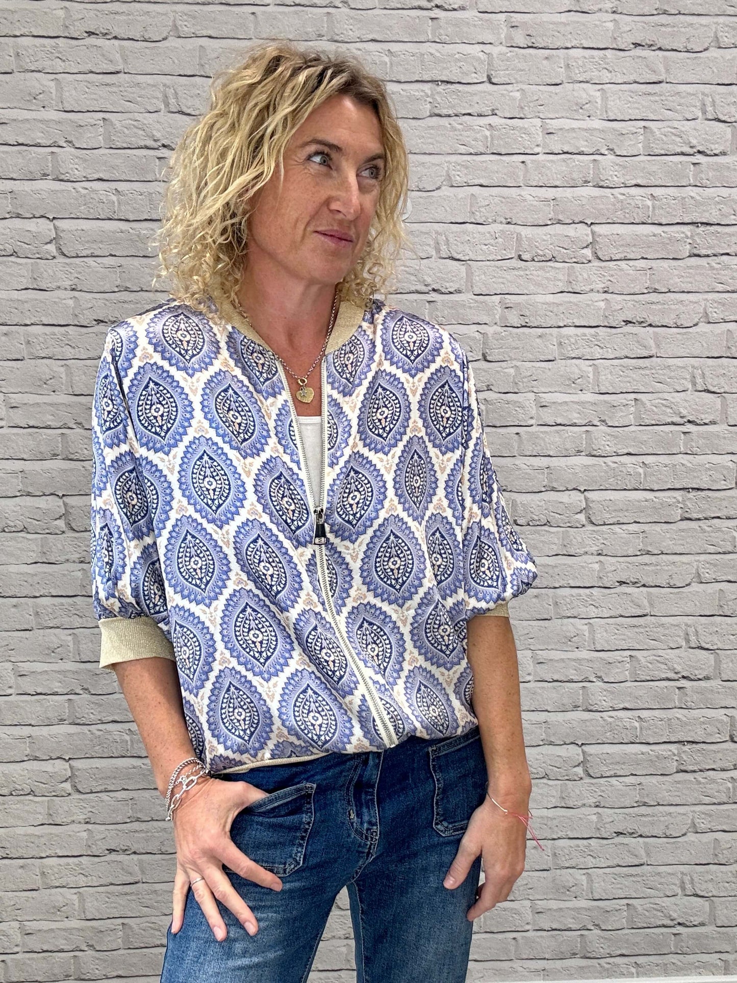 Enya Mix Silk Bomber | Blue & Gold