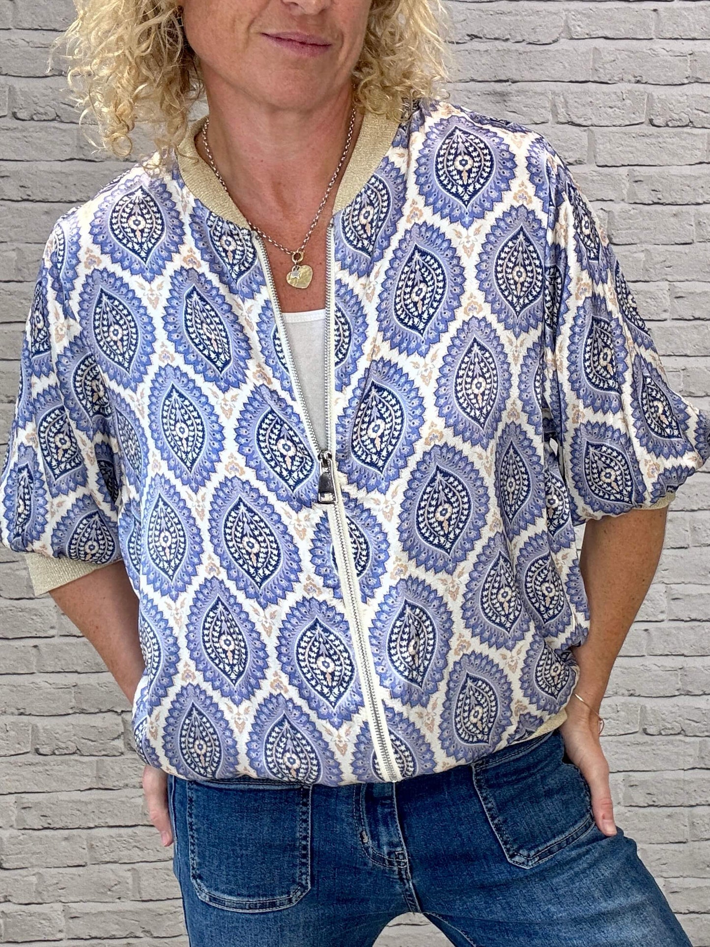 Enya Mix Silk Bomber | Blue & Gold