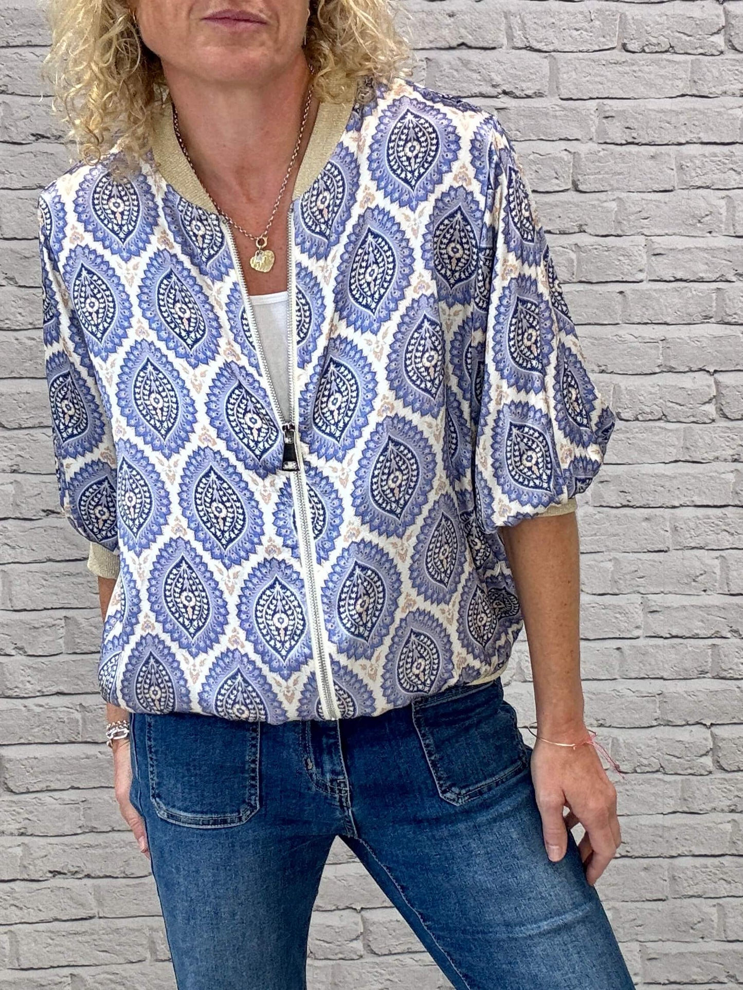 Enya Mix Silk Bomber | Blue & Gold