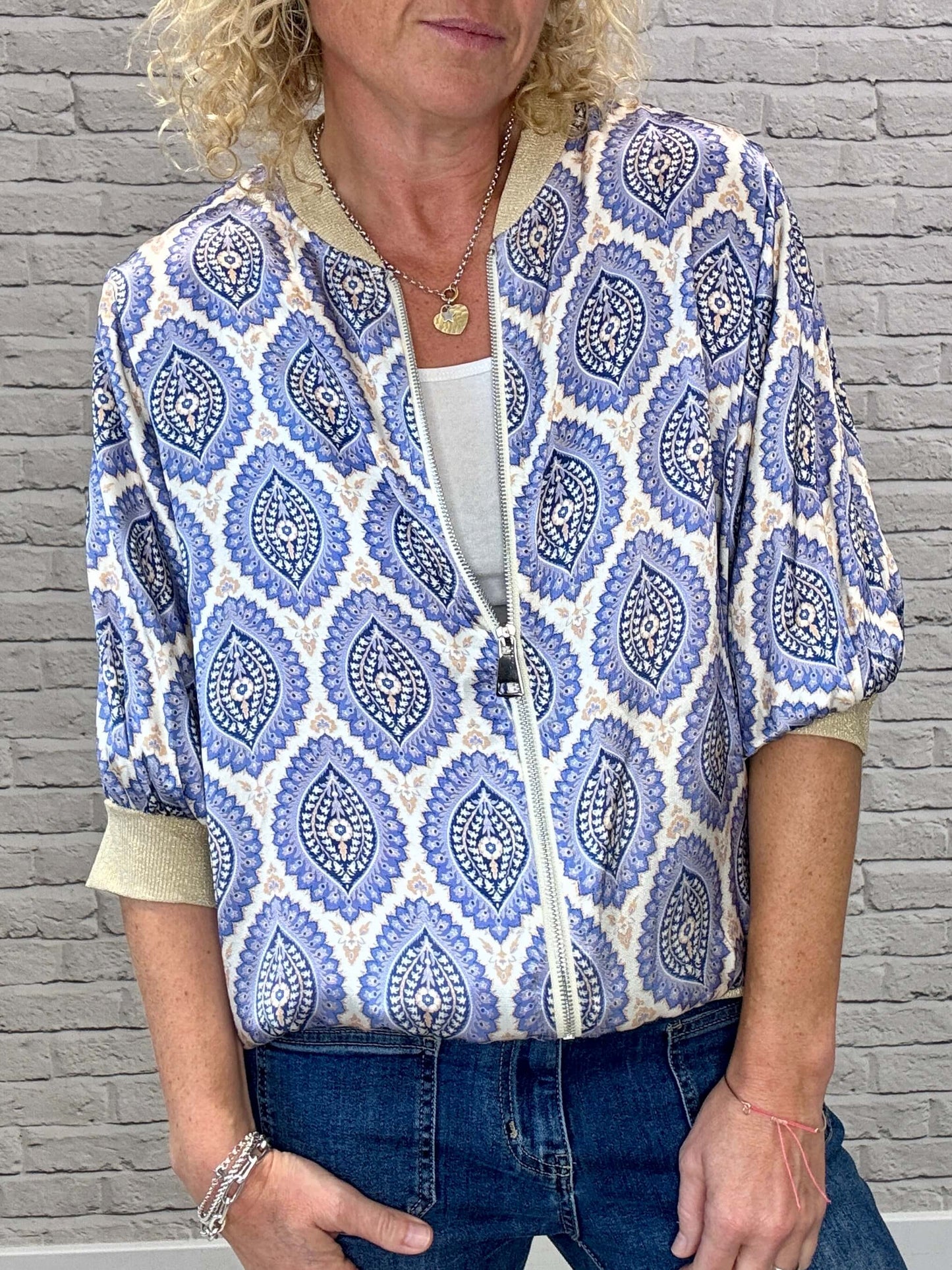 Enya Mix Silk Bomber | Blue & Gold