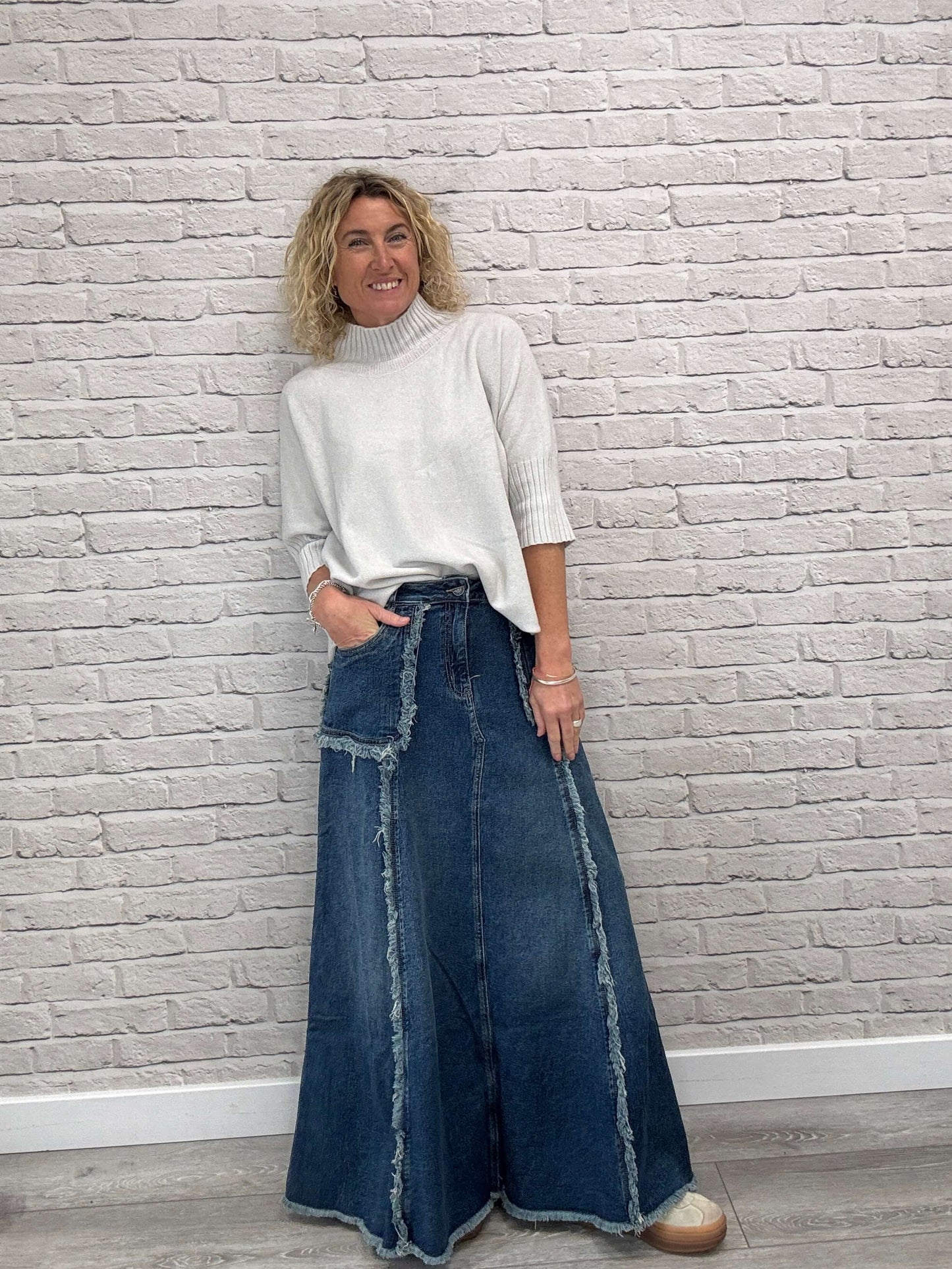 The Detroit Flared Denim Maxi Skirt