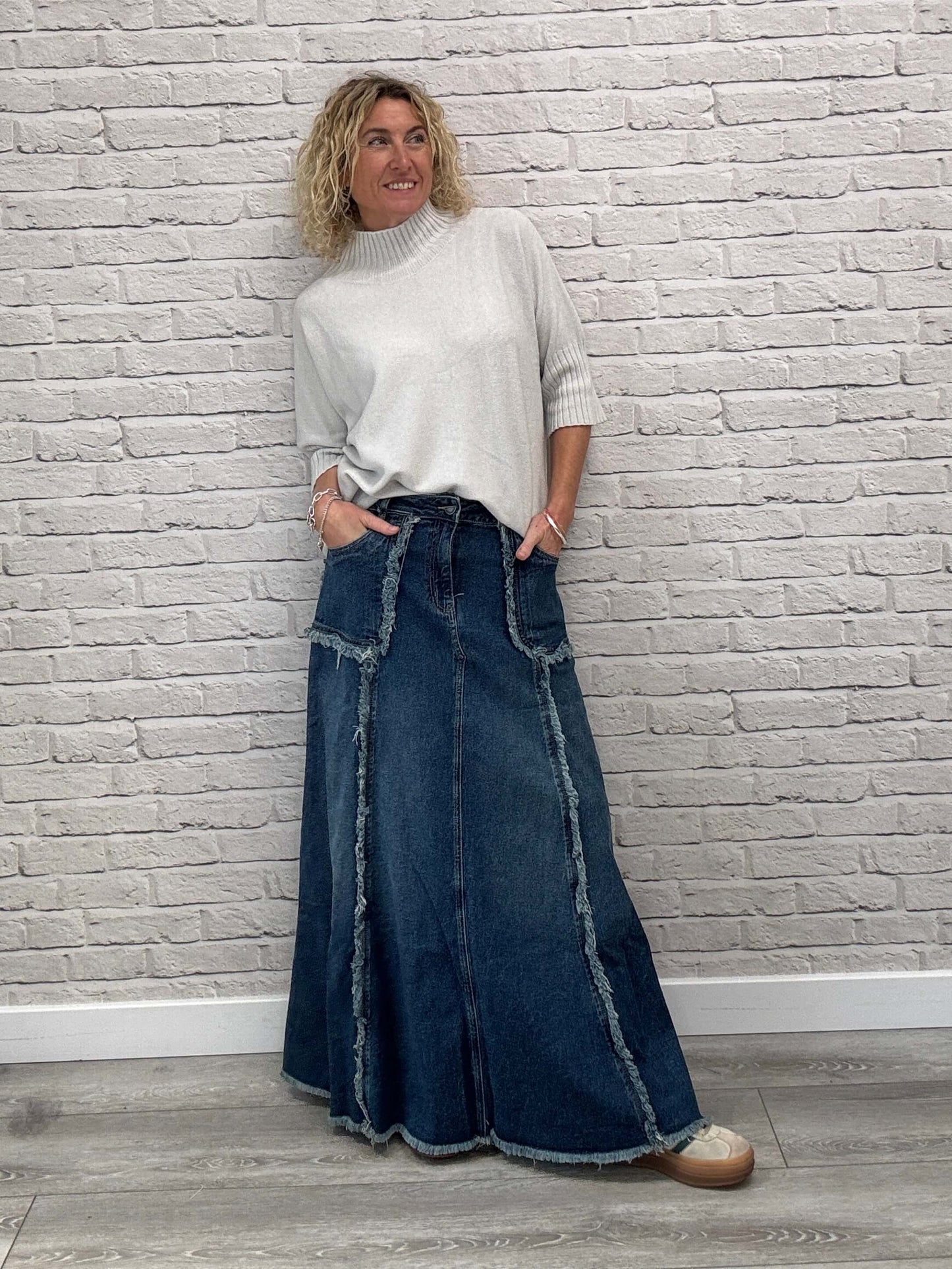 The Detroit Flared Denim Maxi Skirt